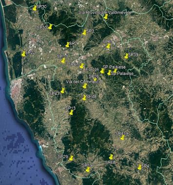 Cartina della Provincia di Pisa con indicate le zone dei controlli sin qui effettuati da parte delle pattuglie